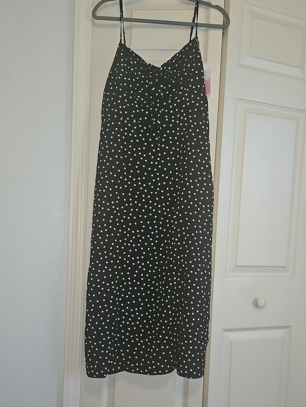 Be Yourself Fashion Black Polka Dot Slip Dress with Spaghetti Straps